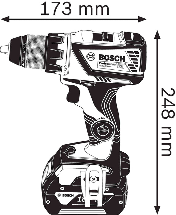 Akumulatorska bušilica - odvrtač Bosch GSR 18V-60 C; 2x4,0Ah ProCORE; L-Boxx (06019G1108) Aku bušilica - odvrtač BOSCH BOSCH-06019G1108 Madras doo Beograd