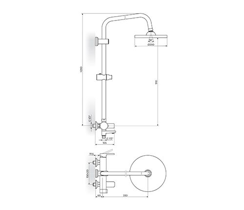 BATERIJA USPONSKA SA IZLIVOM ZA KADU ILI KABINU ROSAN JB37351 Baterije sa usponskim tušem Rosan Madras doo Beograd