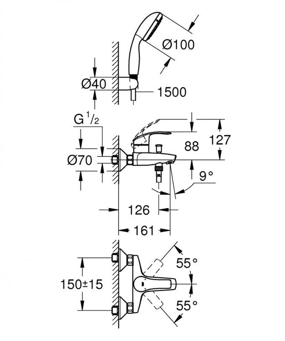 Baterija za kadu GROHE EUROSMART (GR33300002) Baterije za kadu Grohe GR33300002 Madras doo Beograd