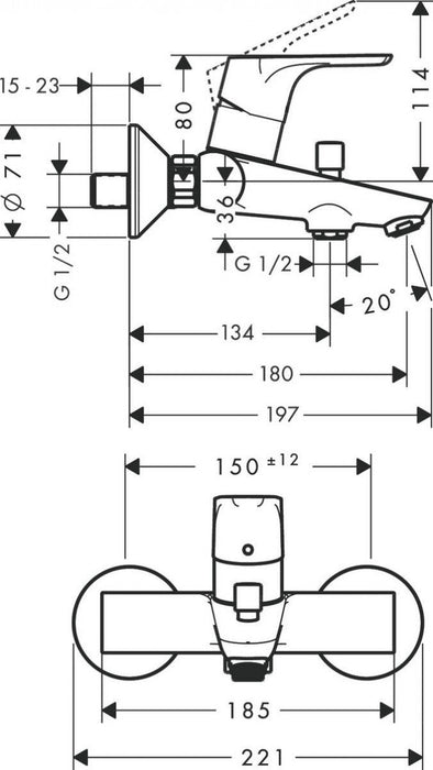 Baterija za kadu HANSGROHE FOCUS (31940000) Baterije za kadu Hansgrohe Madras doo Beograd