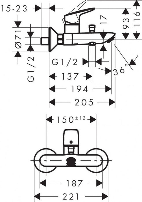 Baterija za kadu HANSGROHE LOGIS (71400000) Baterije za kadu Hansgrohe Madras doo Beograd