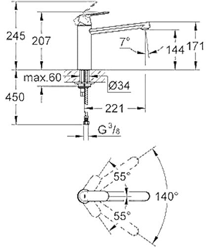 BATERIJA ZA SUDOPERU 2 CEVI EUROSMART – GROHE 30193000 Baterije za sudoperu Grohe 0100355020 Madras doo Beograd