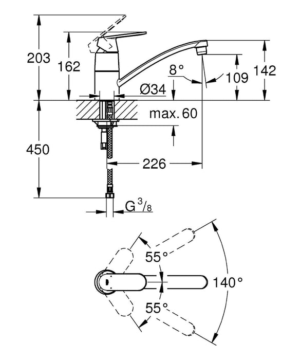 BATERIJA ZA SUDOPERU 2 CEVI EUROSMART – GROHE 32842000 Baterije za sudoperu Grohe 0102285000 Madras doo Beograd