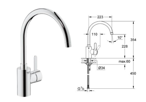 BATERIJA ZA SUDOPERU 2 CEVI EUROSMART – GROHE 32843002 Baterije za sudoperu Grohe 0100353020 Madras doo Beograd