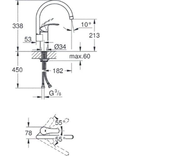 BATERIJA ZA SUDOPERU 2 CEVI EUROSMART – GROHE 33202002 Baterije za sudoperu Grohe 0118760020 Madras doo Beograd