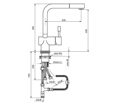 BATERIJA ZA SUDOPERU 3 CEVI STEEL – ROSAN JS38603 Baterije za sudoperu Rosan 0118805000 Madras doo Beograd