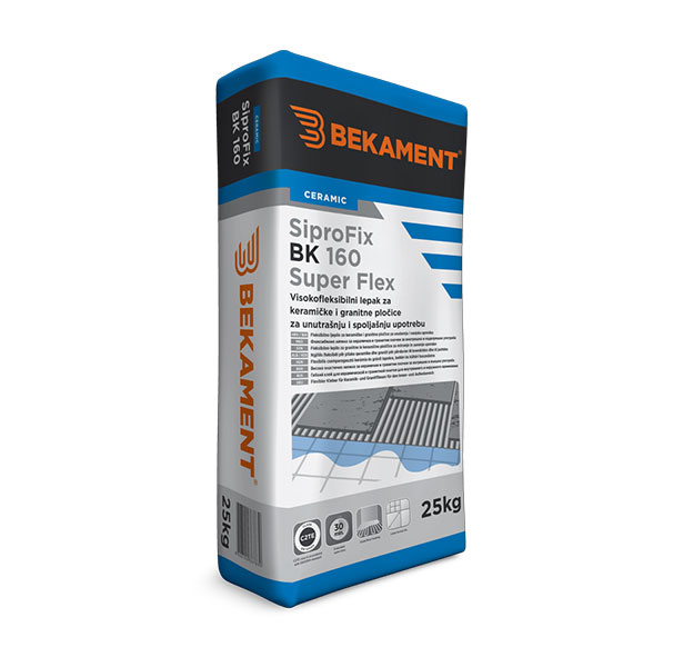 Bekament SiproFix BK-160 Super Flex 25kg-CENA VAŽI ZA PALETNU KUPOVINU (48 KOM) Lepak za pločice Bekament Madras doo Beograd