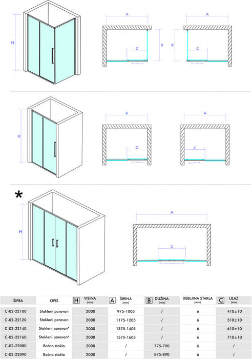 Bočno staklo CONCEPT DEVON200 80x200cm staklo 6mm providno (C-02-22080) Bočna stakla Concept C-02-22080 Madras doo Beograd