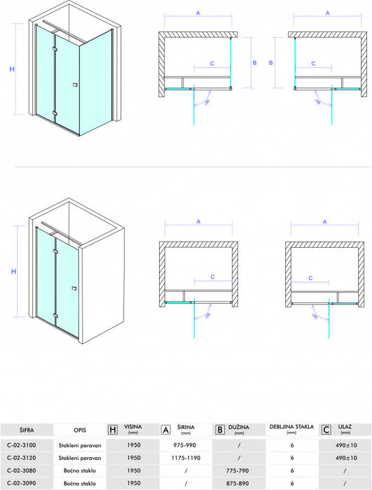 Bočno staklo CONCEPT FONTA 90x195cm staklo 6mm providno (C-02-3090) Bočna stakla Concept C-02-3090 Madras doo Beograd