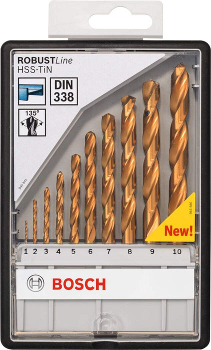 Bosch 10-delni Robust Line set burgija za metal HSS-TiN, 135° 1; 2; 3; 4; 5; 6; 7; 8; 9; 10 mm, 135° - 2607010536 Set burgija za metal BOSCH BOSCH-2607010536 Madras doo Beograd