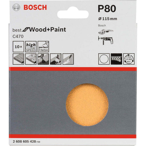 Bosch 10-delni set brusnih listova C470 115 mm, 80 pakovanje od 10 komada - 2608605428 Set brusnih listova BOSCH BOSCH-2608605428 Madras doo Beograd