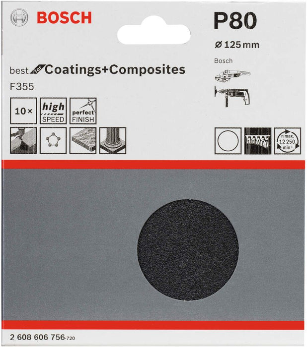 Bosch 10-delni set brusnih listova F355 125 mm, 80 pakovanje od 10 komada - 2608606756 Set brusnih listova BOSCH BOSCH-2608606756 Madras doo Beograd