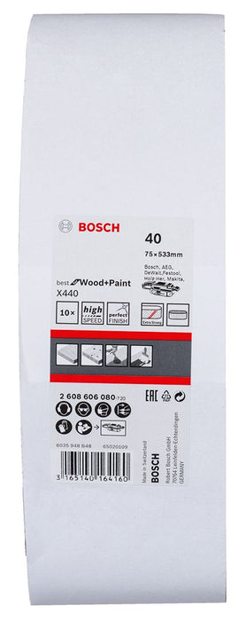 Bosch 10-delni set brusnih traka X440 75 x 533 mm granulacija 40 - pakovanje od 10 komada (2608606080) Set brusnih traka BOSCH BOSCH-2608606080 Madras doo Beograd