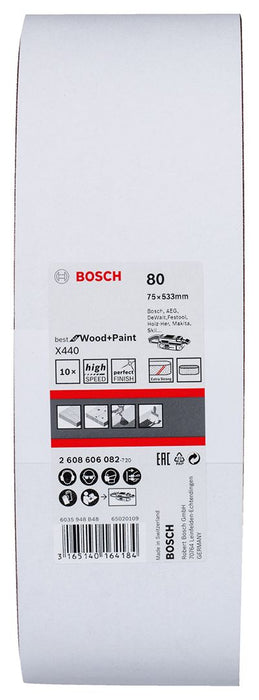 Bosch 10-delni set brusnih traka X440 75 x 533 mm granulacija 80 - pakovanje od 10 komada (2608606082) Set brusnih traka BOSCH BOSCH-2608606082 Madras doo Beograd