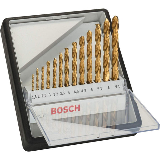 Bosch 13-delni Robust Line set burgija za metal HSS-TiN, 135° 1,5; 2; 2,5; 3; 3,2; 3,5; 4; 4,5; 4,8; 5; 5,5; 6; 6,5 mm, 135° - 2607010539 Pribor BOSCH BOSCH-2607010539 Madras doo Beograd