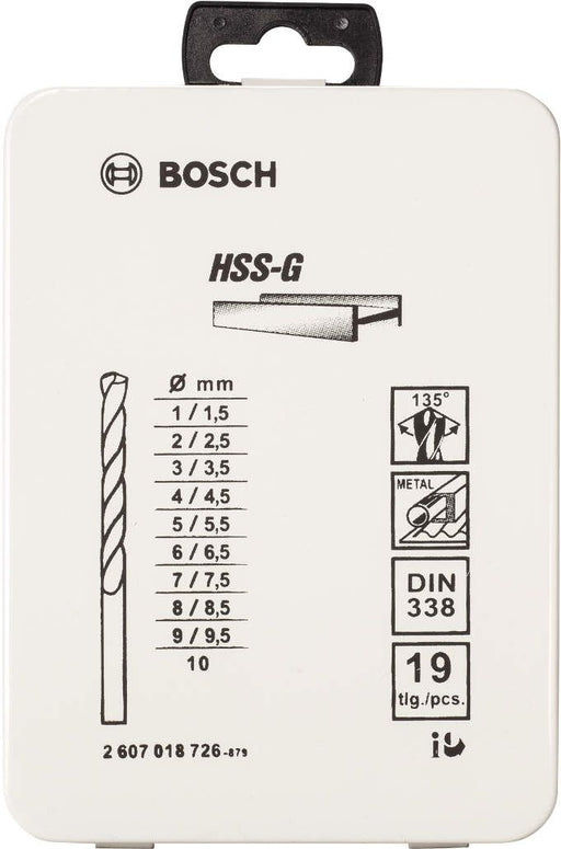 Bosch 19-delni set burgija za metal HSS-G, DIN 338, 135°, u metalnoj kutiji 1-10 mm, 135° - 2607018726 Pribor BOSCH BOSCH-2607018726 Madras doo Beograd