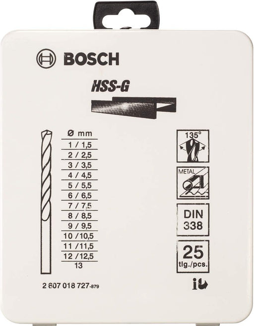 Bosch 25-delni set burgija za metal HSS-G, DIN 338, 135°, u metalnoj kutiji 1-13 mm, 135° - 2607018727 Pribor BOSCH BOSCH-2607018727 Madras doo Beograd