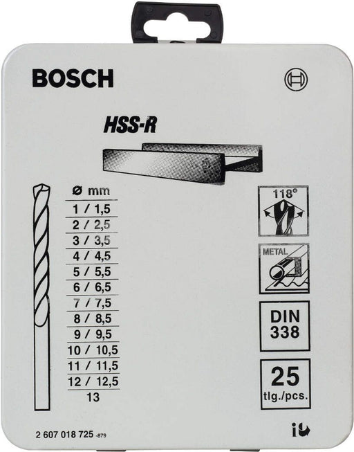 Bosch 25-delni set burgija za metal HSS-R, DIN 338, u metalnoj kutiji 1-13 mm - 2607018725 Pribor BOSCH BOSCH-2607018725 Madras doo Beograd