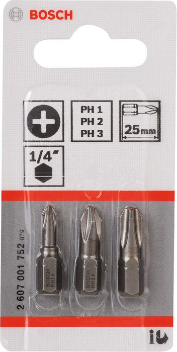 Bosch 3-delni set bitova odvrtača ekstra tvrdi PH1; PH2; PH3; 25mm (2607001752) Set bitova BOSCH BOSCH-2607001752 Madras doo Beograd