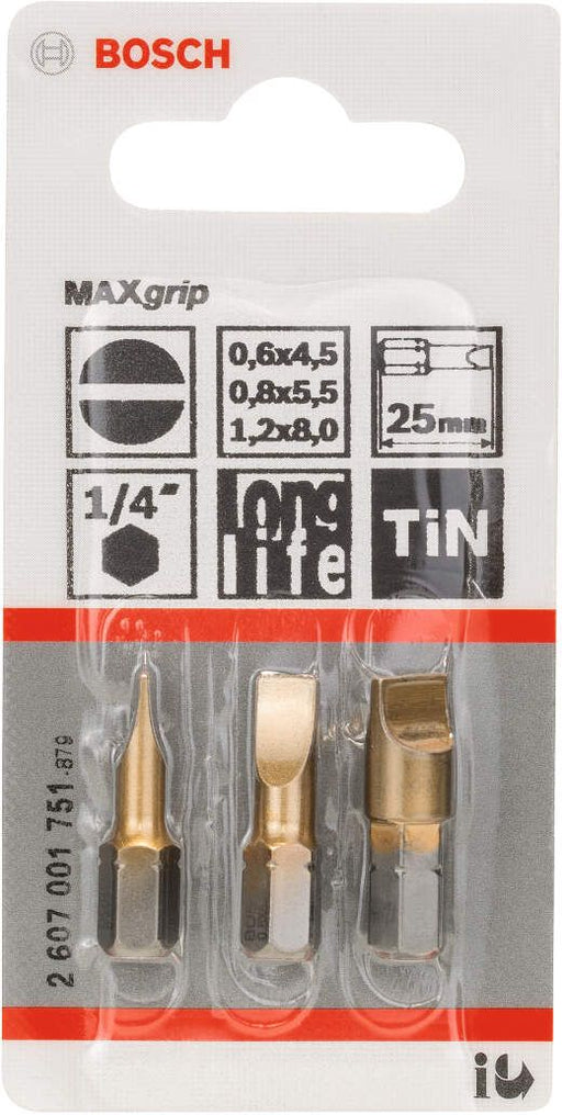 Bosch 3-delni set bitova odvrtača Max Grip (S) S 0,6x4,5; S 0,8x5,5; S 1,2x8,0; 25 mm (2607001751) Set bitova BOSCH BOSCH-2607001751 Madras doo Beograd