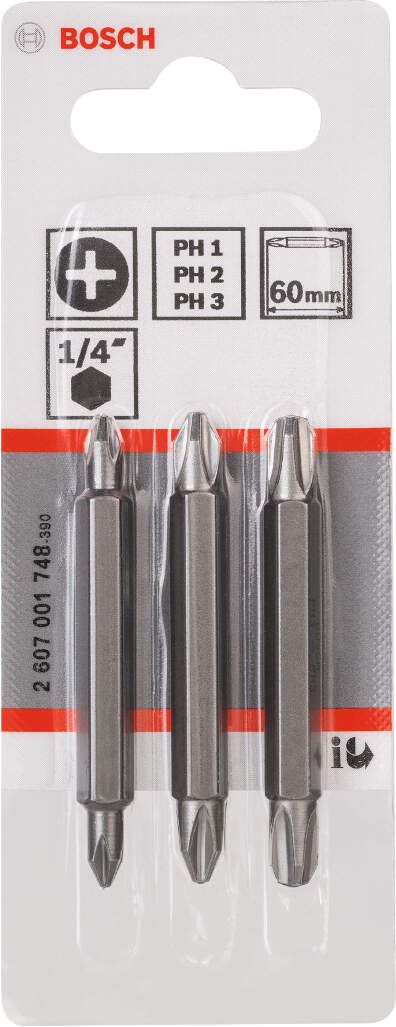 Bosch 3-delni set dvostranih nastavaka PH1, PH2, PH3, PH1, PH2, PH3; 60 mm - 2607001748 Set dvostranih nastavaka BOSCH BOSCH-2607001748 Madras doo Beograd