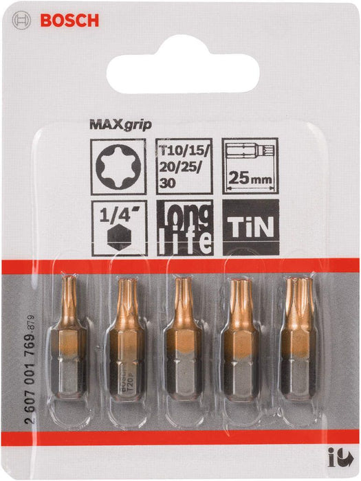 Bosch 5-delni set bitova odvrtača Max Grip (Torx®) T 10; T 15; T 20; T 25; T 30; 25 mm - 2607001769 Set bitova BOSCH BOSCH-2607001769 Madras doo Beograd