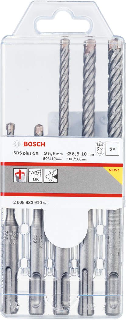 Bosch 5-delni set hamer burgija SDS-plus-5X 5; 6; 6; 8; 10 mm - 2608833910 Pribor BOSCH BOSCH-2608833910 Madras doo Beograd