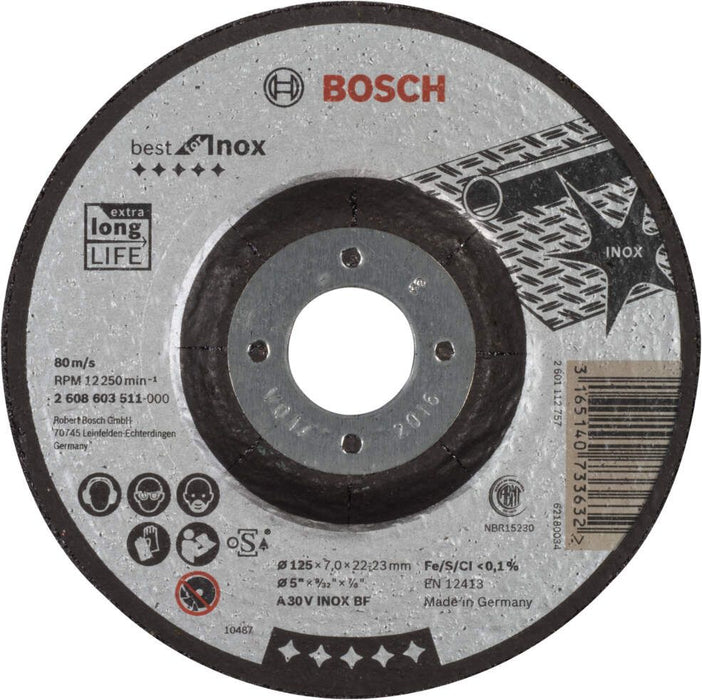 Bosch brusna ploča ispupčena Best for Inox A 30 V INOX BF, 125 mm, 7,0 mm - 2608603511 Brusna ploča BOSCH BOSCH-2608603511 Madras doo Beograd