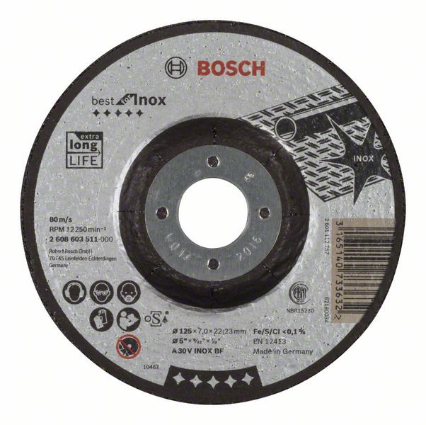 Bosch brusna ploča ispupčena Best for Inox A 30 V INOX BF, 125 mm, 7,0 mm - 2608603511 Brusna ploča BOSCH BOSCH-2608603511 Madras doo Beograd