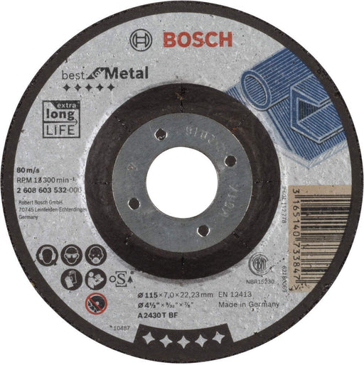 Bosch brusna ploča ispupčena Best for Metal A 2430 T BF, 115 mm, 7,0 mm - 2608603532 Brusna ploča BOSCH BOSCH-2608603532 Madras doo Beograd