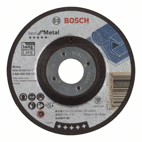 Bosch brusna ploča ispupčena Best for Metal A 2430 T BF, 115 mm, 7,0 mm - 2608603532 Brusna ploča BOSCH BOSCH-2608603532 Madras doo Beograd