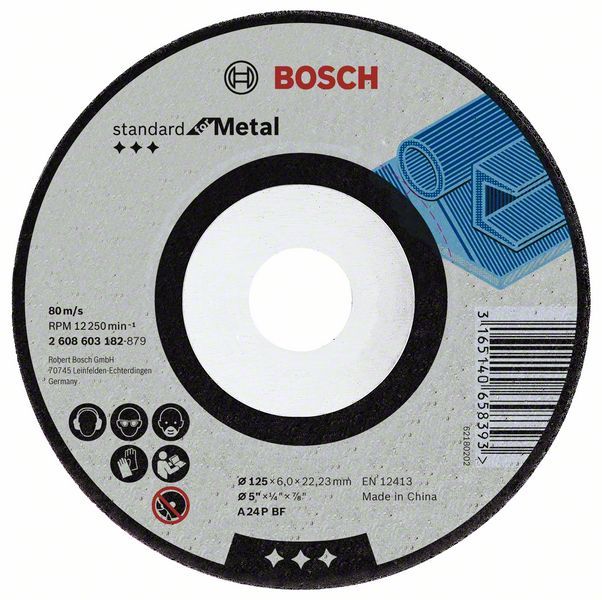 Bosch brusna ploča ispupčena Standard for Metal A 24 P BF, 115 mm, 22,23 mm, 6,0 mm - 2608603181 Brusna ploča BOSCH BOSCH-2608603181 Madras doo Beograd