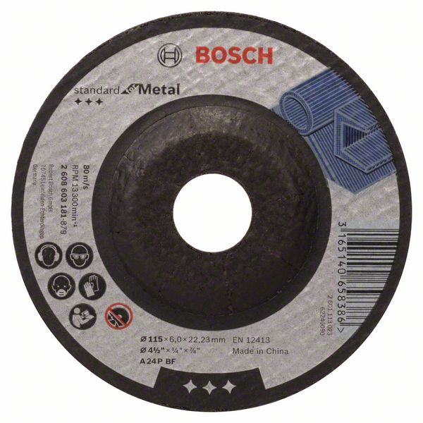 Bosch brusna ploča ispupčena Standard for Metal A 24 P BF, 115 mm, 22,23 mm, 6,0 mm - 2608603181 Brusna ploča BOSCH BOSCH-2608603181 Madras doo Beograd