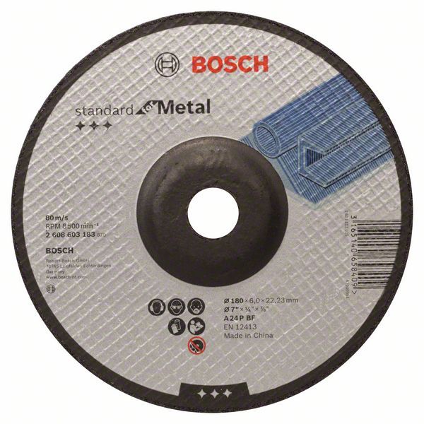 Bosch brusna ploča ispupčena Standard for Metal A 24 P BF, 180 mm, 22,23 mm, 6,0 mm - 2608603183 Brusna ploča BOSCH BOSCH-2608603183 Madras doo Beograd