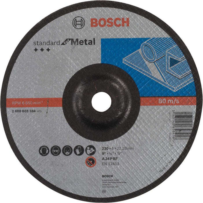 Bosch brusna ploča ispupčena Standard for Metal A 24 P BF, 230 mm, 22,23 mm, 6,0 mm - 2608603184 Brusna ploča BOSCH BOSCH-2608603184 Madras doo Beograd