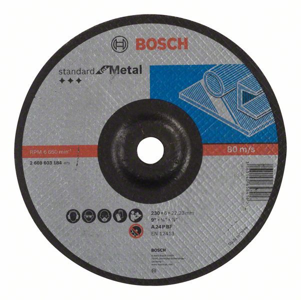 Bosch brusna ploča ispupčena Standard for Metal A 24 P BF, 230 mm, 22,23 mm, 6,0 mm - 2608603184 Brusna ploča BOSCH BOSCH-2608603184 Madras doo Beograd