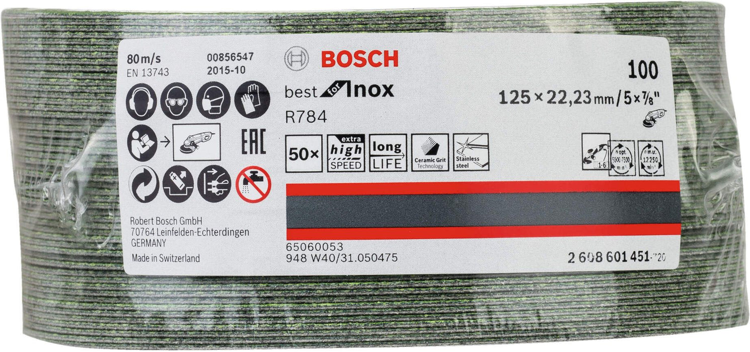 Bosch brusni fiber disk R784, Best for Inox 125 mm, 22,23 mm, 100 - 2608601451 Brusni fiber disk BOSCH BOSCH-2608601451 Madras doo Beograd