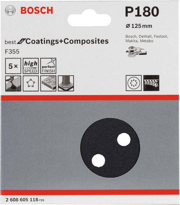 Bosch brusni list F355, 125 mm granulacija 180; pakovanje od 5 komada - 2608605118 Brusni list BOSCH BOSCH-2608605118 Madras doo Beograd