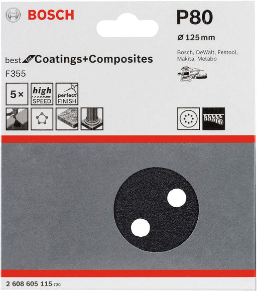 Bosch brusni list F355,125mm granulacija 80; pakovanje od 5 komada - 2608605115 Brusni list BOSCH BOSCH-2608605115 Madras doo Beograd