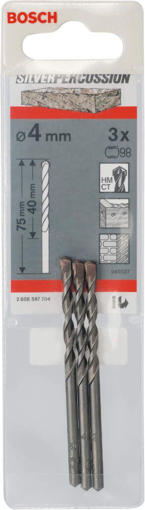 Bosch burgija za beton CYL-3 4 x 40 x 75 mm, d 3,3 mm pakovanje od 3 komada - 2608597704 Burgija za beton BOSCH BOSCH-2608597704 Madras doo Beograd