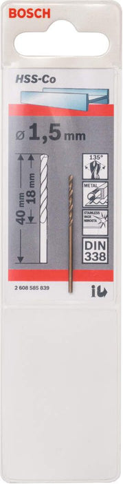 Bosch burgija za metal HSS-Co, DIN 338 1,5 x 18 x 40 mm pakovanje od 1 komada - 2608585839 Burgija za metal BOSCH BOSCH-2608585839 Madras doo Beograd