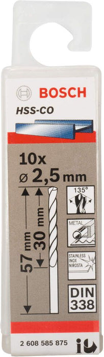 Bosch burgija za metal HSS-Co, DIN 338 2,5 x 30 x 57 mm pakovanje od 10 komada - 2608585875 Burgija za metal BOSCH BOSCH-2608585875 Madras doo Beograd