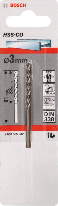 Bosch burgija za metal HSS-Co, DIN 338 3 x 33 x 61 mm pakovanje od 1 komada - 2608585842 Burgija za metal BOSCH BOSCH-2608585842 Madras doo Beograd