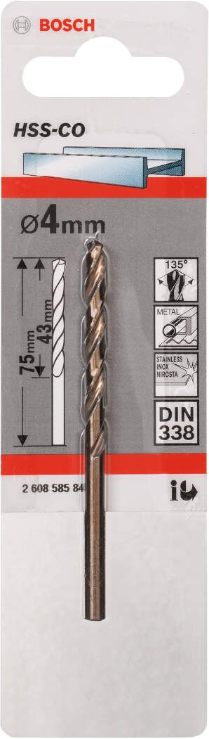 Bosch burgija za metal HSS-Co, DIN 338 4 x 43 x 75 mm pakovanje od 1 komada - 2608585846 Burgija za metal BOSCH BOSCH-2608585846 Madras doo Beograd