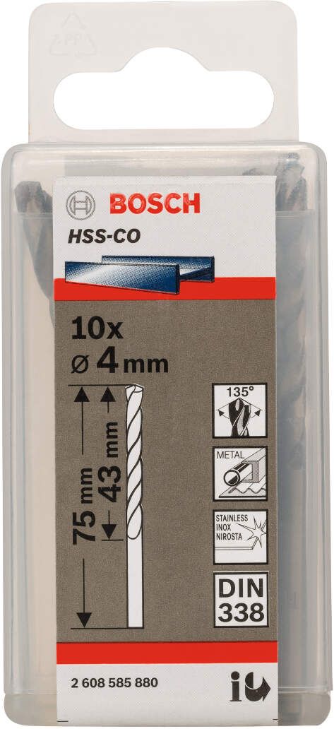 Bosch burgija za metal HSS-Co, DIN 338 4 x 43 x 75 mm pakovanje od 10 komada - 2608585880 Burgija za metal BOSCH BOSCH-2608585880 Madras doo Beograd