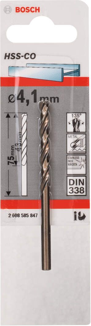 Bosch burgija za metal HSS-Co, DIN 338 4,1 x 43 x 75 mm pakovanje od 1 komada - 2608585847 Burgija za metal BOSCH BOSCH-2608585847 Madras doo Beograd