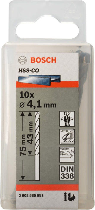 Bosch burgija za metal HSS-Co, DIN 338 4,1 x 43 x 75 mm pakovanje od 10 komada - 2608585881 Burgija za metal BOSCH Madras doo Beograd