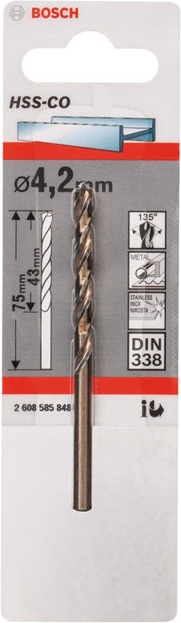 Bosch burgija za metal HSS-Co, DIN 338 4,2 x 43 x 75 mm pakovanje od 1 komada - 2608585848 Burgija za metal BOSCH BOSCH-2608585848 Madras doo Beograd