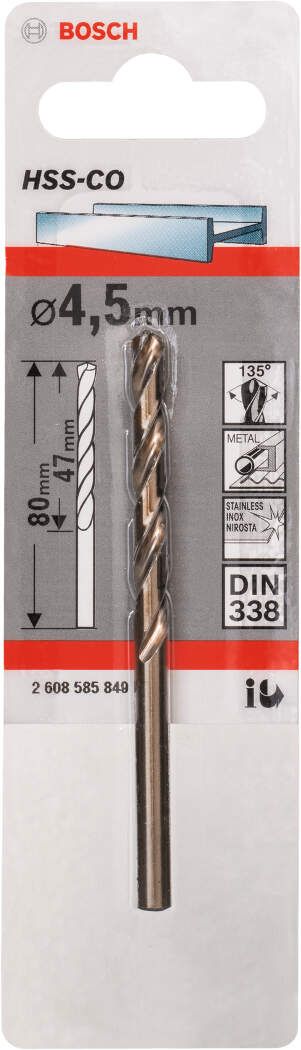 Bosch burgija za metal HSS-Co, DIN 338 4,5 x 47 x 80 mm pakovanje od 1 komada - 2608585849 Burgija za metal BOSCH BOSCH-2608585849 Madras doo Beograd