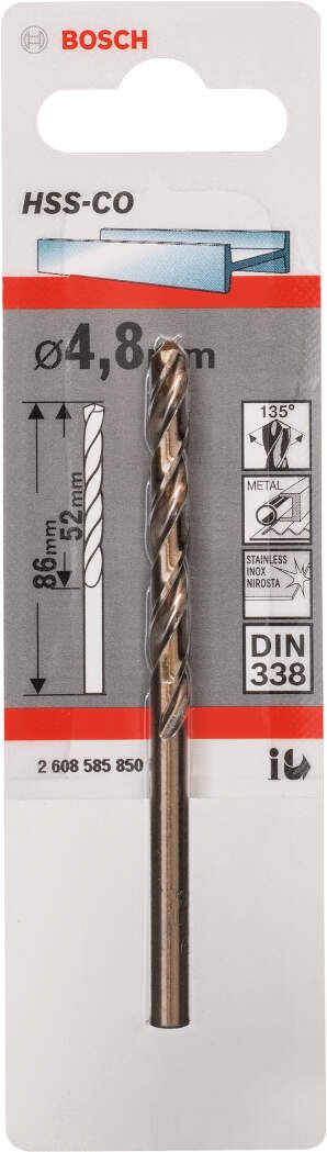 Bosch burgija za metal HSS-Co, DIN 338 4,8 x 52 x 86 mm pakovanje od 1 komada - 2608585850 Burgija za metal BOSCH BOSCH-2608585850 Madras doo Beograd